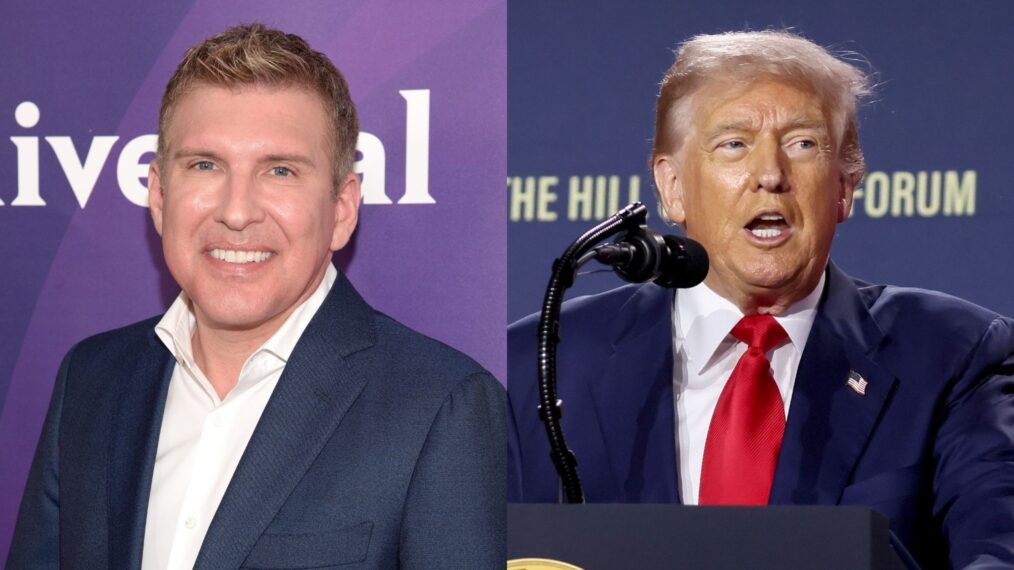 Todd Chrisley in April 2016; Donald Trump in July 2025.