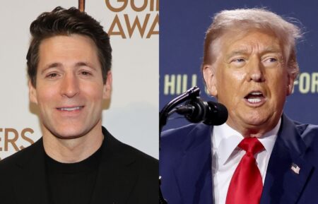 Tony Dokoupil in March 2023; Donald Trump in July 2025.