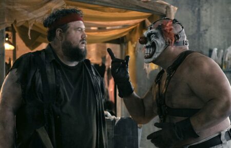 Stu (Mike Mitchell) and Sweet Tooth (body performance by Joe Seanoa and voice performance by Will Arnett) in 'Twisted Metal' Season 2