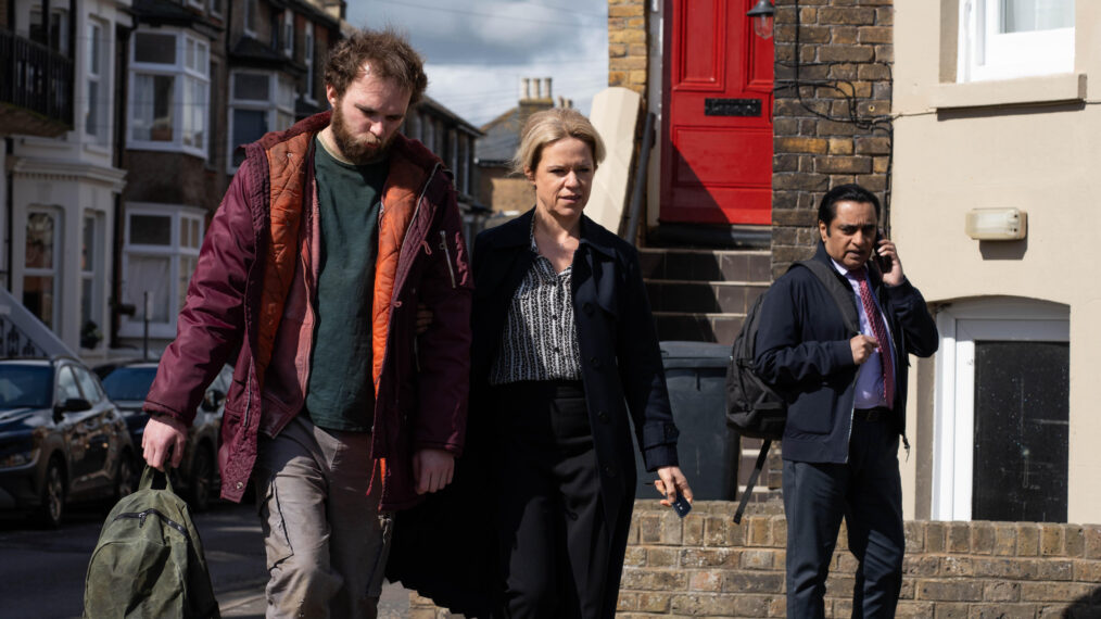Marty Baines (Maximilian Fairley), DCI Jess James (Sinéad Keenan), DI Sunny Khan (Sanjeev Bhaskar) in 'Unforgotten' Season 6