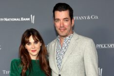 Zooey Deschanel and Jonathan Silver Scott attend the Baby2Baby 10-Year Gala presented by Paul Mitchell on November 13, 2021 in West Hollywood, California.