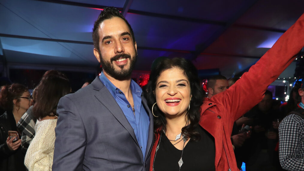 Michael Castellon and Alex Guarnaschelli attend the Food Network's rooftop birthday party
