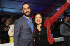 Michael Castellon and Alex Guarnaschelli attend the Food Network's rooftop birthday party