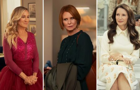 Sarah Jessica Parker, Cynthia Nixon, Kristin Davis as Carrie, Miranda, and Charlotte in the 'And Just Like That' series finale