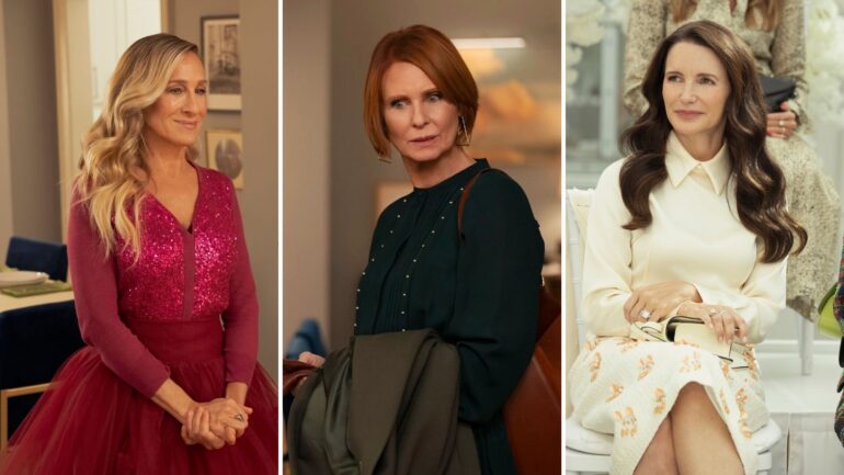 Sarah Jessica Parker, Cynthia Nixon, Kristin Davis as Carrie, Miranda, and Charlotte in the 'And Just Like That' series finale
