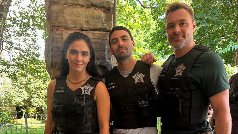 Arienne Mandi, Benjamin Levy Aguilar, and Patrick John Flueger — 'Chicago P.D.' Set
