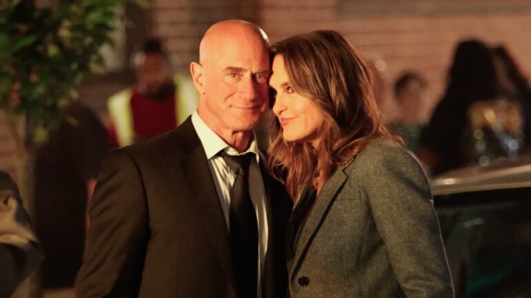 Christopher Meloni and Mariska Hargitay are seen on the film set of the TV series 