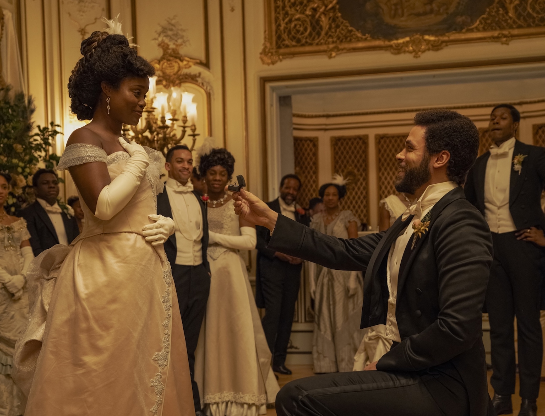 Denée Benton and Jordan Donica as Peggy and William in 'The Gilded Age' Season 3