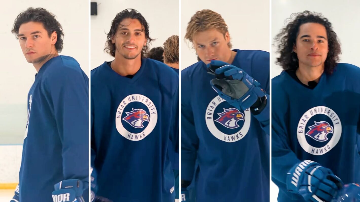 Belmont Cameli as Garrett; Anthony Cipriano as Logan; Stephen Kalyn as Dean; and Jalen Thomas Brooks as Tucker in 'Off Campus'