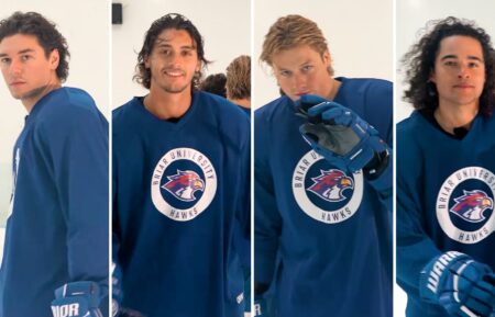 Belmont Cameli as Garrett; Anthony Cipriano as Logan; Stephen Kalyn as Dean; and Jalen Thomas Brooks as Tucker in 'Off Campus'