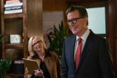 Stephen Colbert as Scotty Bristol and Amy Sedaris as Laurel Hammond-Muntz in 'Elsbeth' Season 3 Episode 1