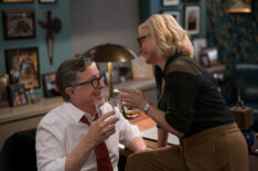 Stephen Colbert as Scotty Bristol and Amy Sedaris as Laurel Hammond-Muntz in 'Elsbeth' Season 3 Episode 1