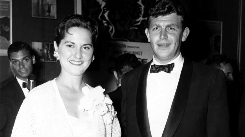 Andy Griffith, right, and his first wife, Barbara Griffith, at the New York premiere of A FACE IN THE CROWD, 1957