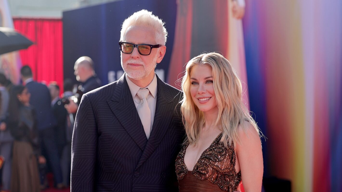 HOLLYWOOD, CALIFORNIA - JULY 07: (L-R) James Gunn, Co-Chairman & CEO, DC Studios and Jennifer Holland attend the Los Angeles Premiere of Warner Bros.