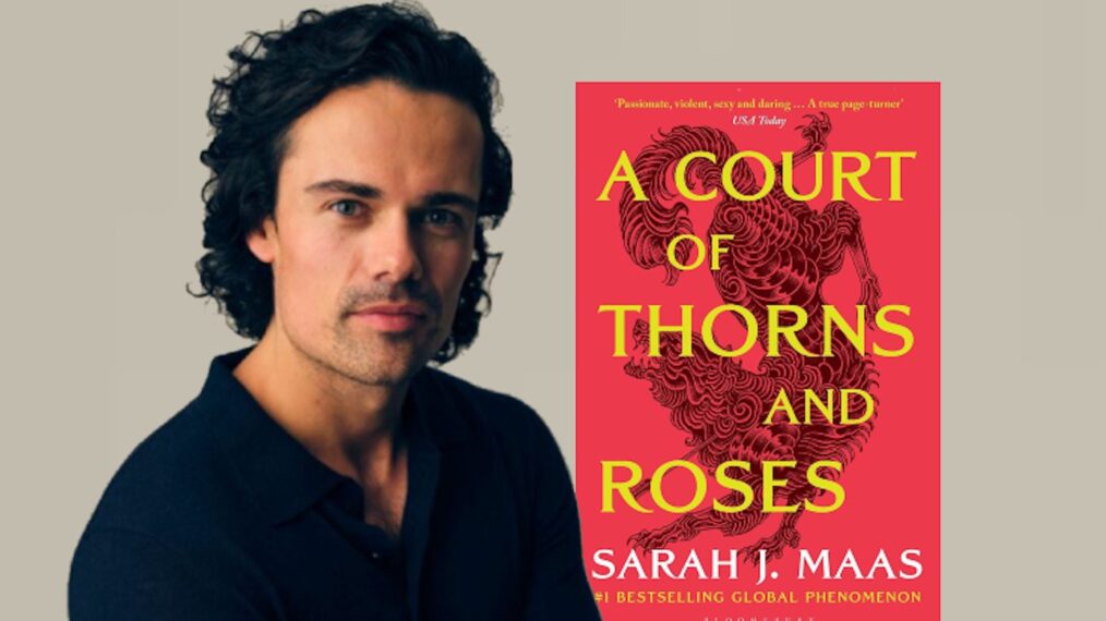 jamie roy with 'a court of thorns and roses' book cover