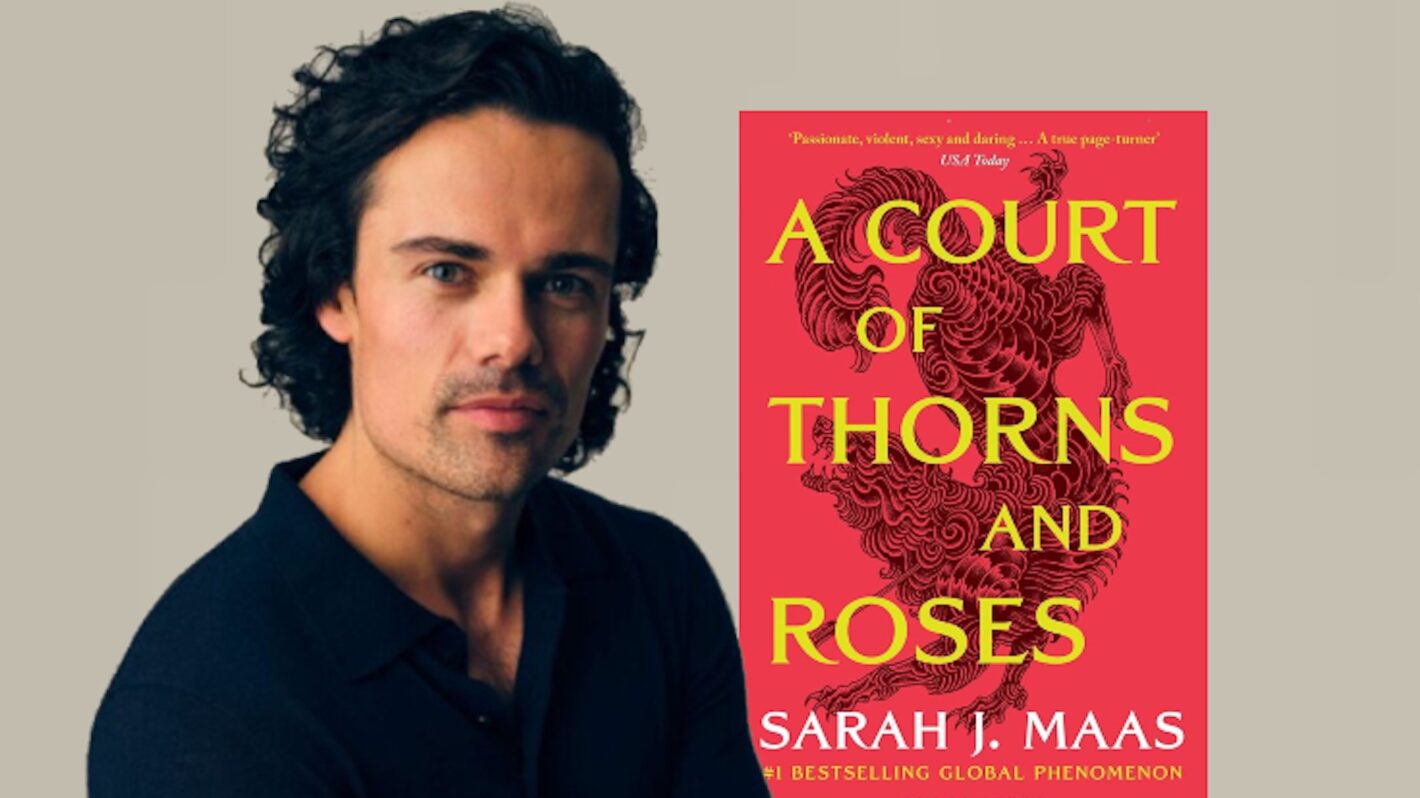 jamie roy with 'a court of thorns and roses' book cover