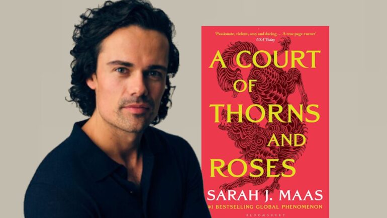 jamie roy with 'a court of thorns and roses' book cover