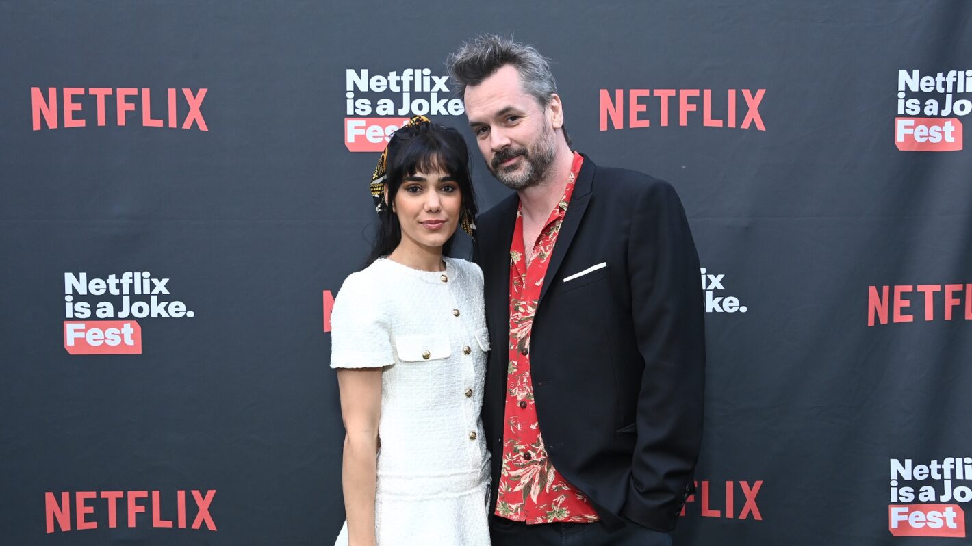 LOS ANGELES, CALIFORNIA - MAY 10: Tasie Lawrence and Jim Jefferies attend Netflix Is A Joke Festival: Outside Joke at Hollywood Palladium on May 10, 2024 in Los Angeles, California.