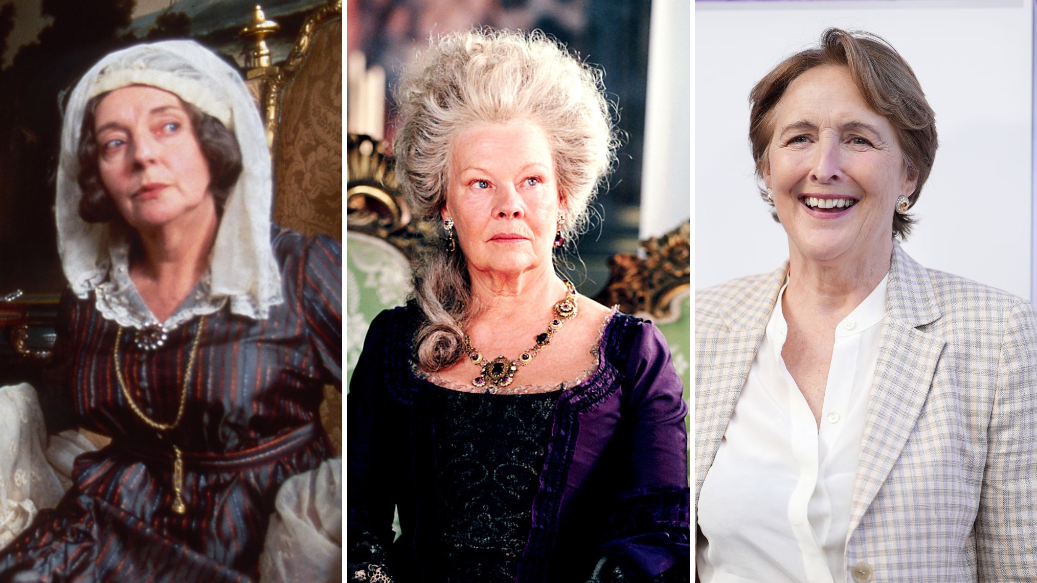 Barbara Leigh-Hunt as Lady Catherine de Bourgh in 'Pride and Prejudice (1995)'; Judi Dench as Lady Catherine de Bourgh in 'Pride and Prejudice (2005)'; Fiona Shaw