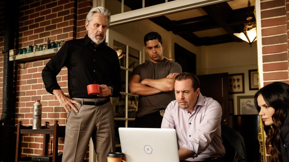Gary Cole as NCIS Special Agent Alden Parker, Wilmer Valderrama as NCIS Special Agent Nicholas “Nick” Torres, Sean Murray as Special Agent Timothy McGee, and Katrina Law as NCIS Special Agent Jessica Knight — 'NCIS' Season 23 Premiere 'Prodigal Son (Part 1)'