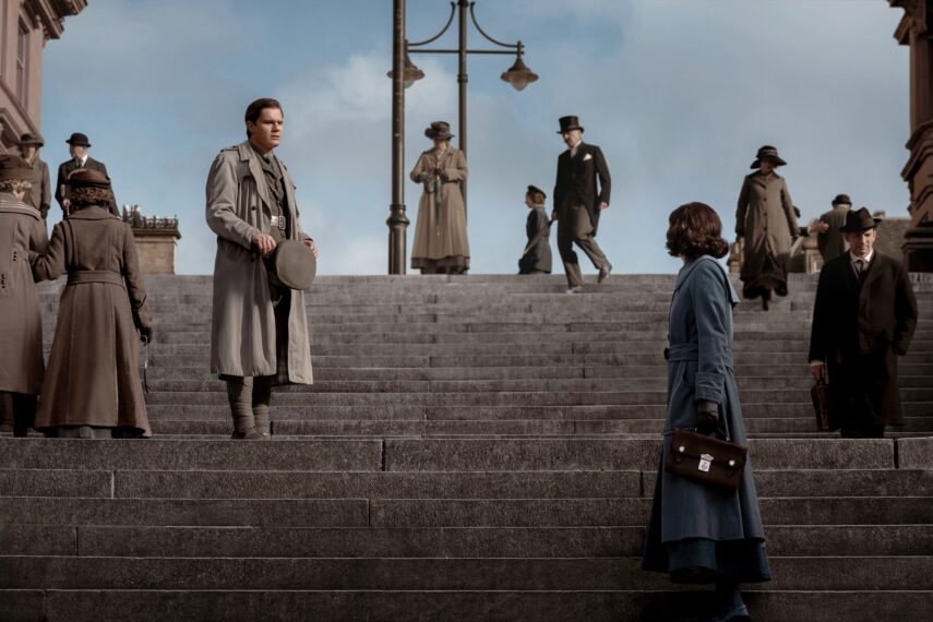 Jeremy Irvine and Hermione Corfield in 'Outlander: Blood of My Blood'