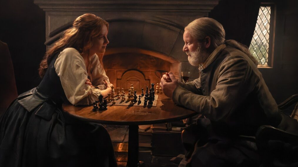 Harriet Slater and Peter Mullan in 'Outlander: Blood of My Blood' Season 1