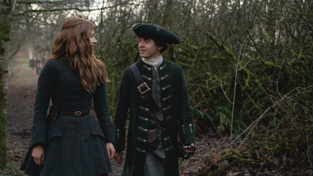 Harriet Slater and Jhon Lumsden in 'Outlander: Blood of My Blood' Season 1