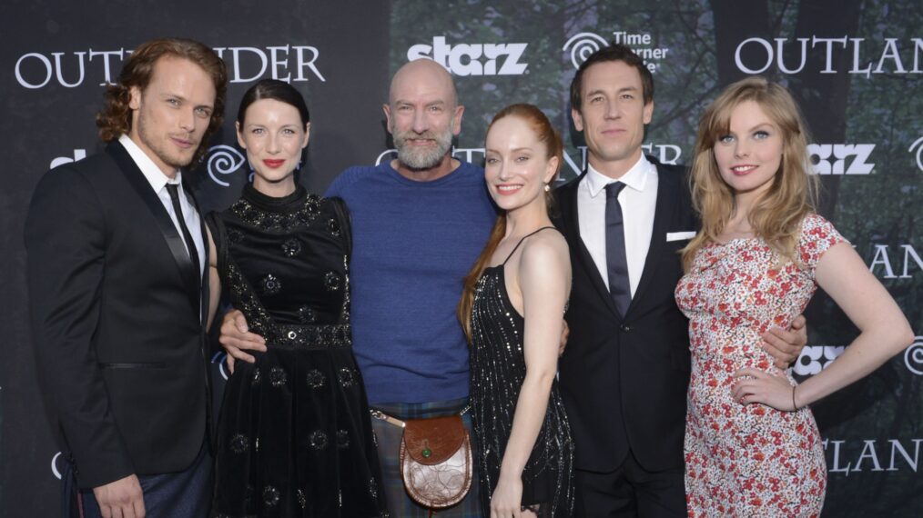 Actors Sam Heughan, Caitriona Balfe, Graham McTavish, Lotte Verbeek, Tobias Menzies and Nell Hudson attend the Starz Series 'Outlander' Premiere - Comic-Con International 2014 at Spreckels Theatre on July 25, 2014 in San Diego, California.