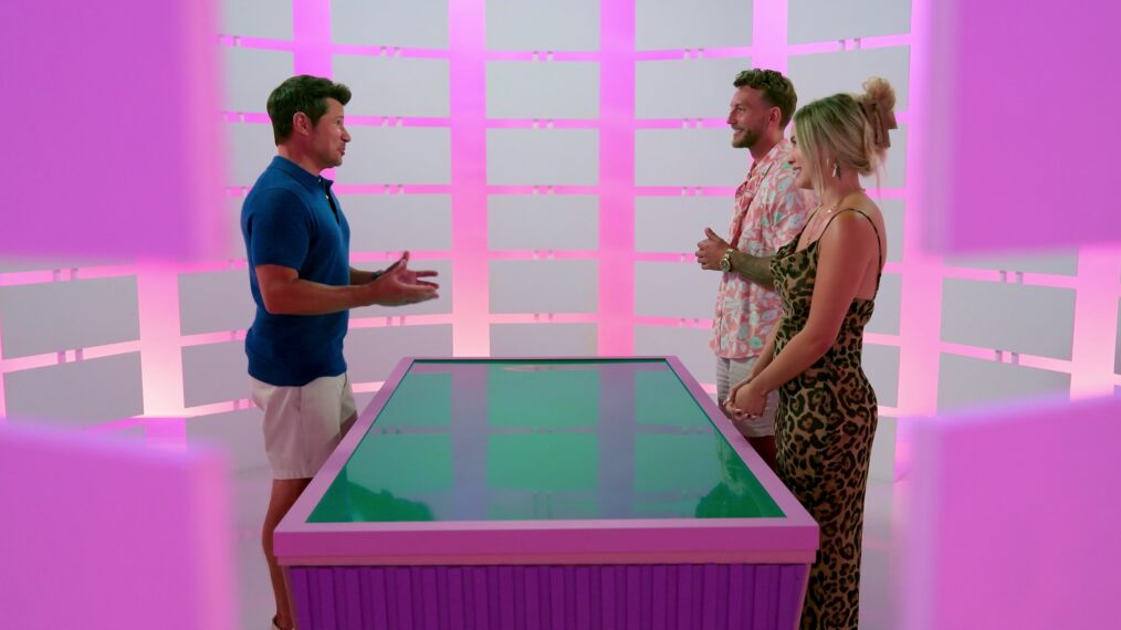 Nick Lachey, Cody Wright, Madison Errichiello in the 'Perfect Match' Season 3 premiere
