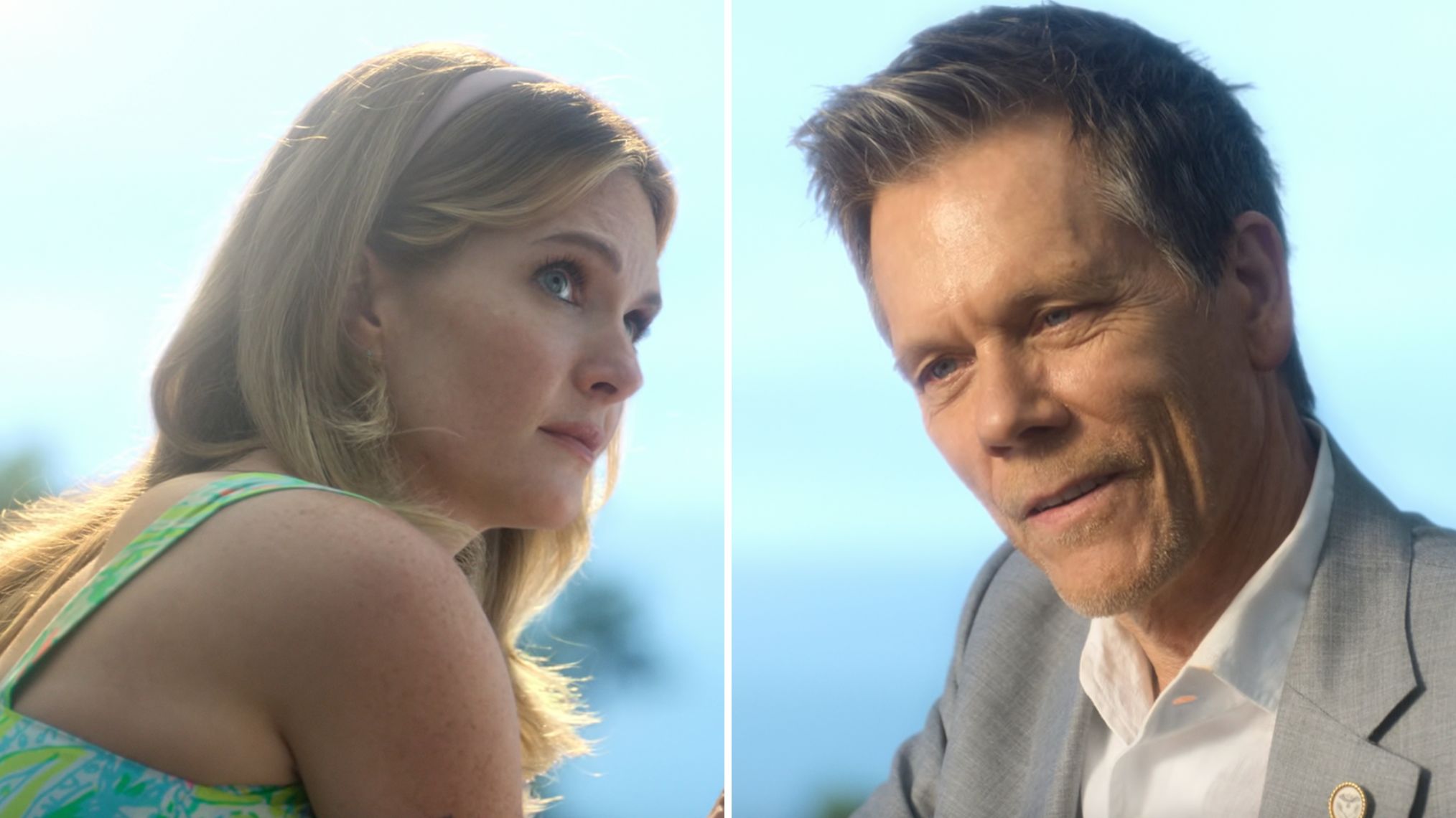Meghann Fahy and Kevin Bacon as Devon and Peter in 'Sirens'