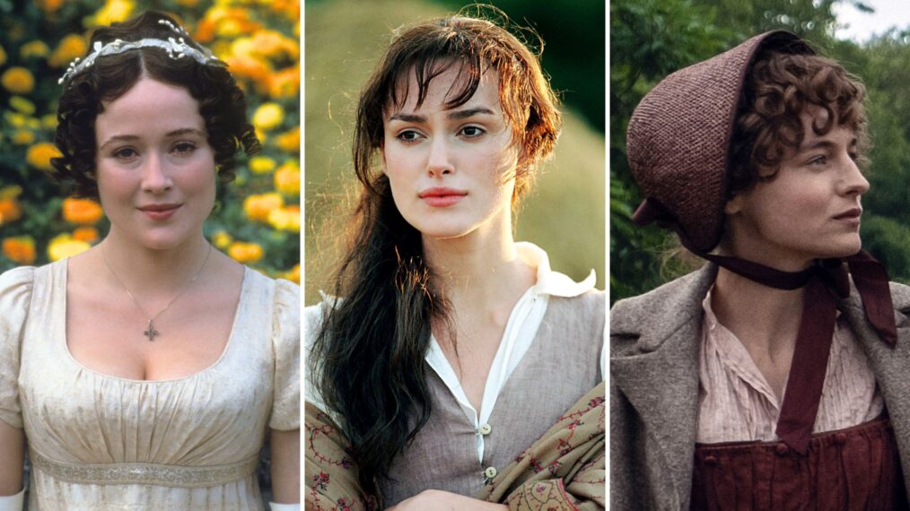 Jennifer Ehle as Elizabeth Bennet in 'Pride and Prejudice (1995)'; Keira Knightley as Elizabeth Bennet in 'Pride and Prejudice (2005)'; Emma Corrin as Elizabeth Bennet in Netflix's 'Pride and Prejudice.'