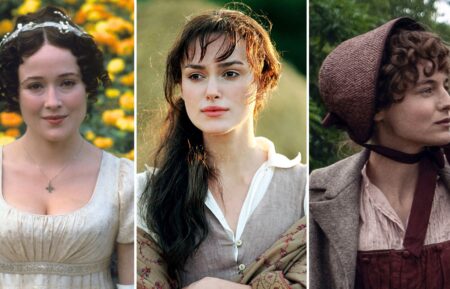 Jennifer Ehle as Elizabeth Bennet in 'Pride and Prejudice (1995)'; Keira Knightley as Elizabeth Bennet in 'Pride and Prejudice (2005)'; Emma Corrin as Elizabeth Bennet in Netflix's 'Pride and Prejudice.'
