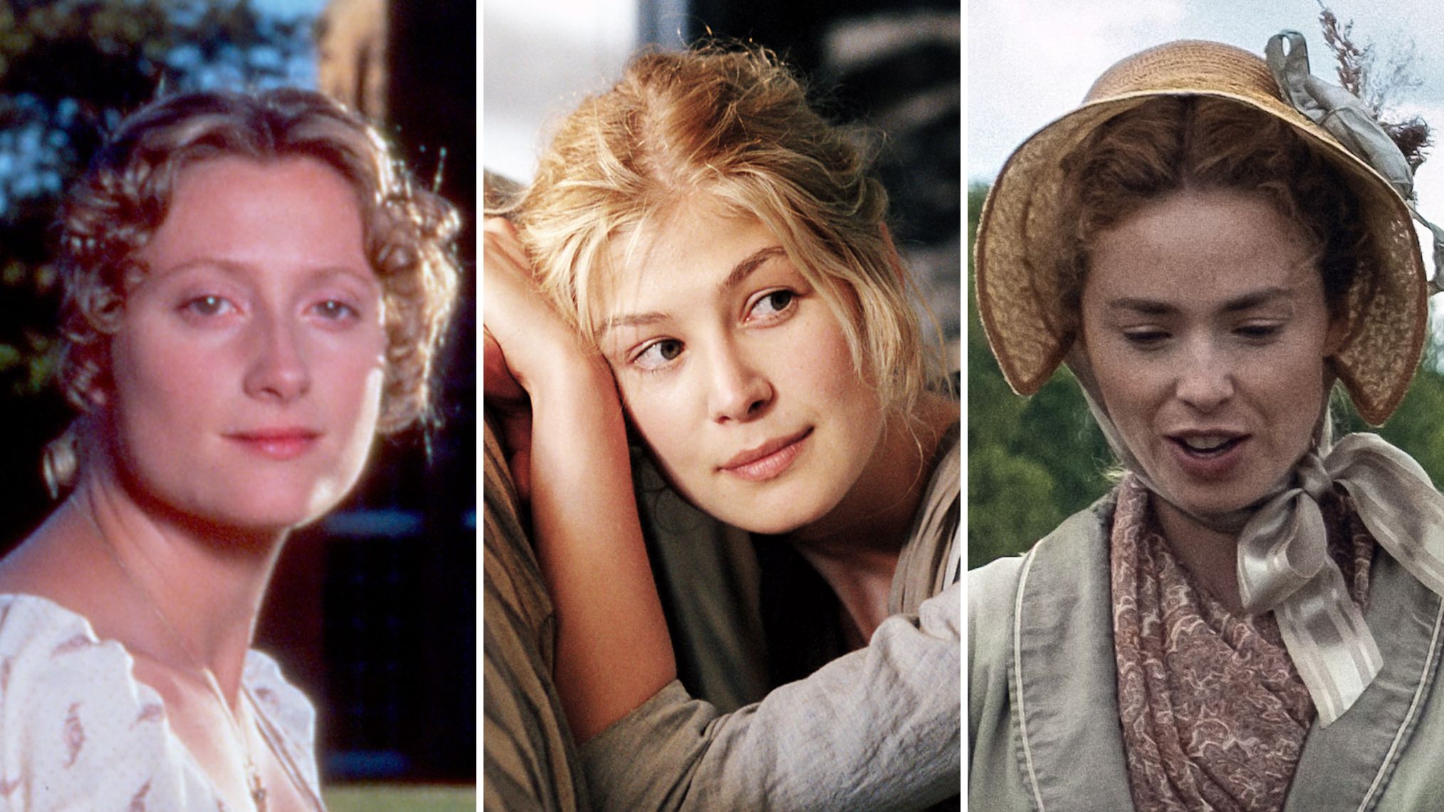 Susannah Harker as Jane Bennet in 'Pride and Prejudice (1995)'; Rosamund Pike as Jane Bennet 'Pride and Prejudice (2005)'; Freya Mavor as Jane Bennet in Netflix's 'Pride and Prejudice'