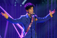 Grammy and Oscar-winning recording artist Prince performs the song 'Purple Rain' at the 46th Annual Grammy Awards held at the Staples Center on February 8, 2004 in Los Angeles, California.