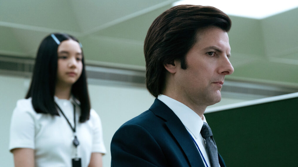 Sarah Bock as Miss Huang and Adam Scott as Mark S. in 'Severance'