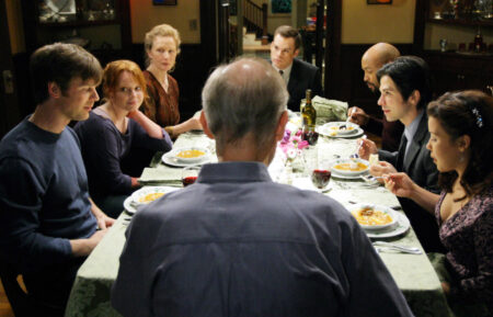 Peter Krause, Lauren Ambrose, Frances Conroy, Michael C. Hall, Mathew St. Patrick, Freddy Rodriguez, Justina Machado, and James Cromwell in 'Six Feet Under'