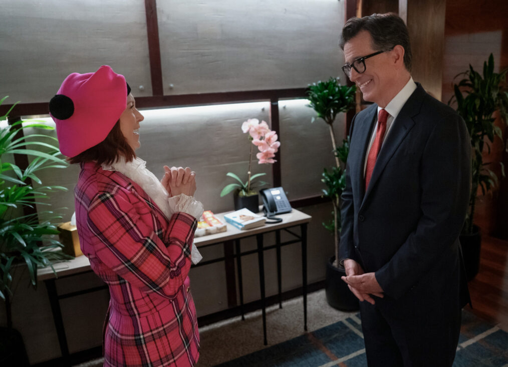 Stephen Colbert as Scotty Bristol and Carrie Preston as Elsbeth Tascioni in 'Elsbeth' Season 3 Episode 1