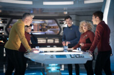 Anson Mount as Capt. Pike, Melissa Navia as Erica Ortegas, Dan Jeannotte as Sam Kirk, Carol Kane as Pelia and Martin Quinn as Scotty — 'Star Trek: Strange New Worlds' Season 3 Episode 5 'Through the Lens of Time'