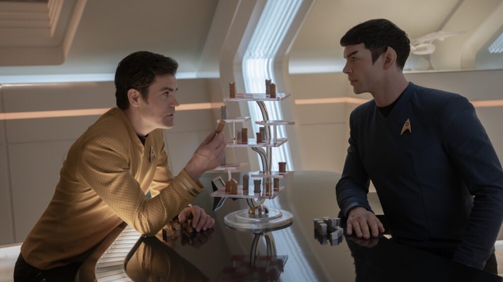 Paul Wesley as Kirk and Ethan Peck as Spock — 'Star Trek: Strange New Worlds' Season 3 Episode 6 'The Sehlat Who Ate Its Tail'