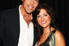 personalities Ed Swiderski (L) and Jillian Harris pose at Venexiana Spring 2010 Fashion Show