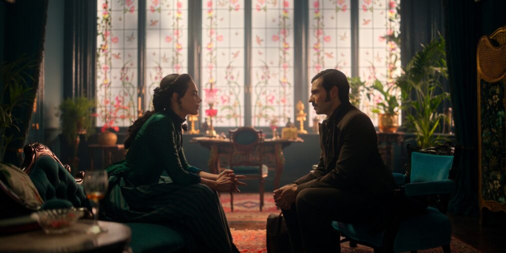 Aubri Ibrag and Jacob Ifan as Lizzy and Hector in 'The Buccaneers' Season 2 finale
