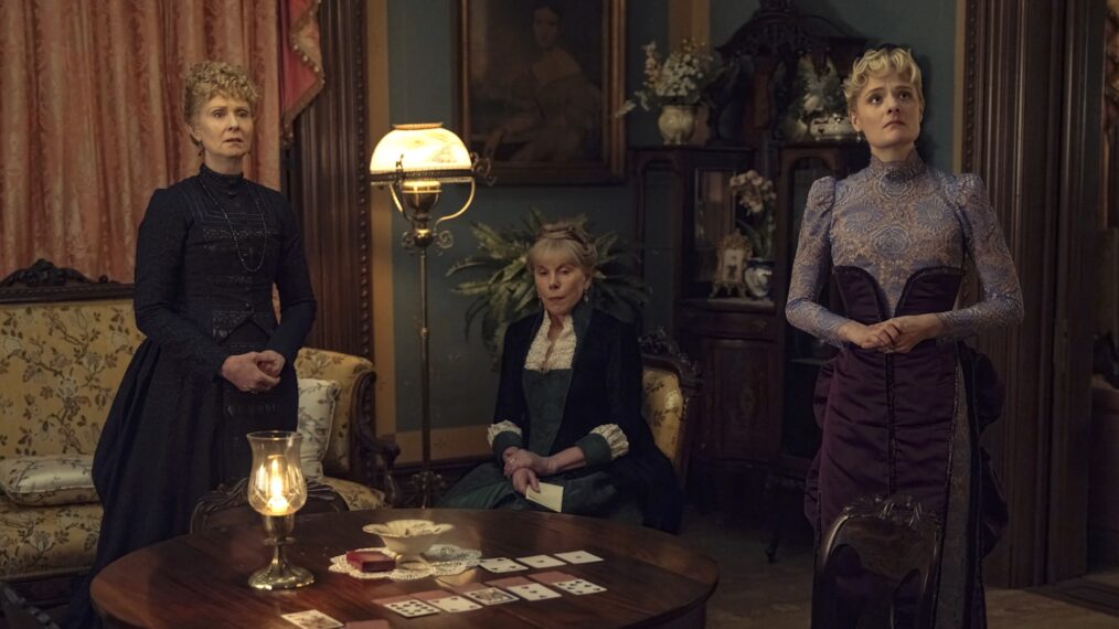 Cynthia Nixon as Ada, Christine Baranski as Agnes, and Louisa Jacobson as Marian in 'The Gilded Age' Season 3 Episode 7