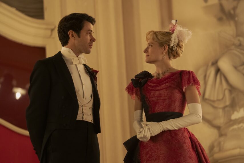 Harry Richardson as Larry Russell, Louisa Jacobson as Marian Brook in 'The Gilded Age' Season 3 finale