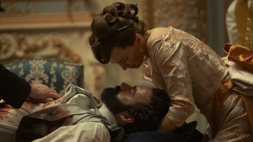 Morgan Spector as George Russell, Carrie Coon as Bertha Russell in 'The Gilded Age' Season 3 finale