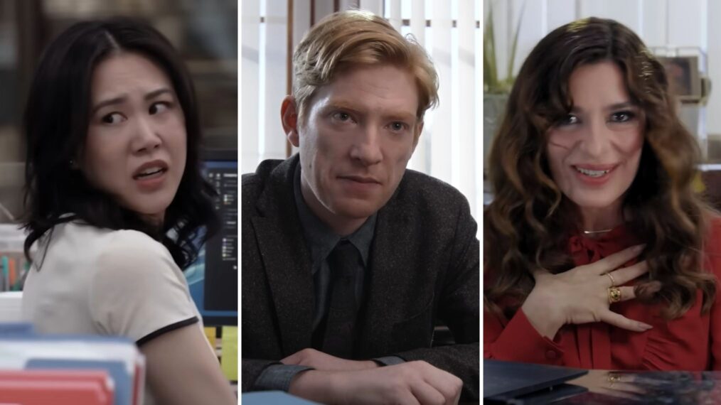 Ramona Young, Domhnall Gleeson, and Sabrina Impacciatore in 'The Paper'