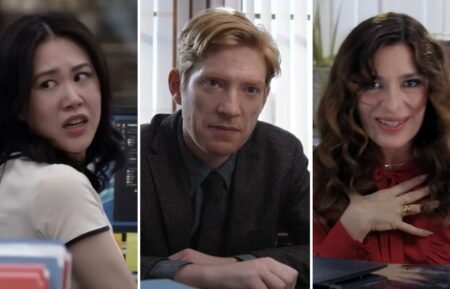 Ramona Young, Domhnall Gleeson, and Sabrina Impacciatore in 'The Paper'