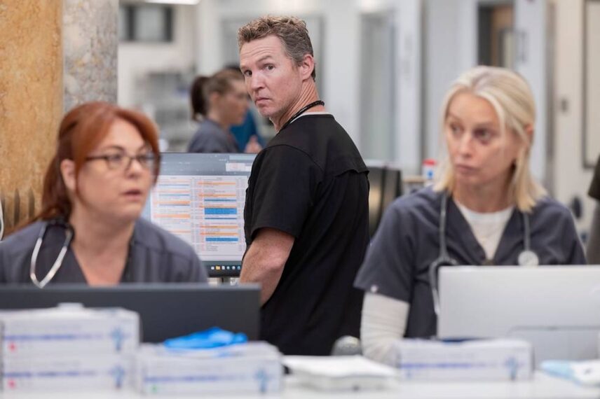 Shawn Hatosy as Abbot, Katherine LaNasa as Dana — 'The Pitt'