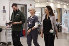 Noah Wyle as Robby, Katherine LaNasa as Dana, and Sepideh Moafi as Al-Hashimi — 'The Pitt' Season 2