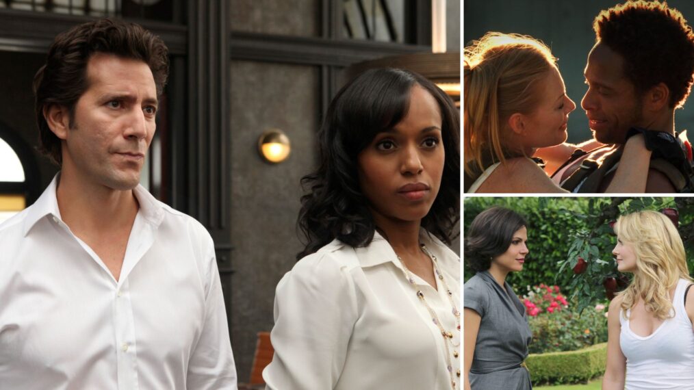 Henry Ian Cusick and Kerry Washington as Stephen and Olivia on 'Scandal'; Marg Helgenberger and Gary Dourdan as Catherine and Warrick on 'CSI'; Lana Parrilla and Jennifer Morrison as Regina and Emma on 'Once Upon a Time'