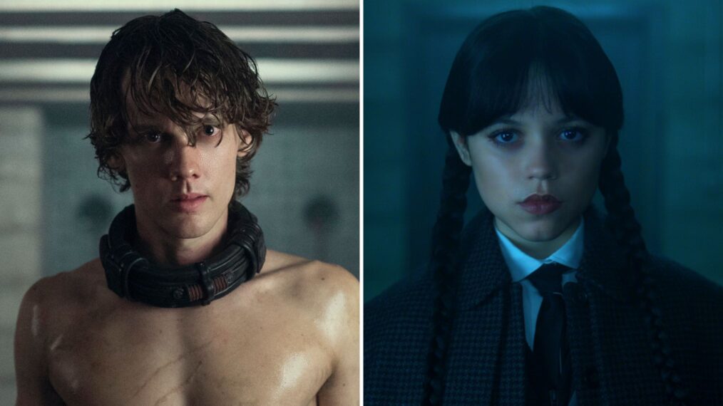 Hunter Doohan and Jenna Ortega as Tyler and Wednesday in 'Wednesday' Season 2